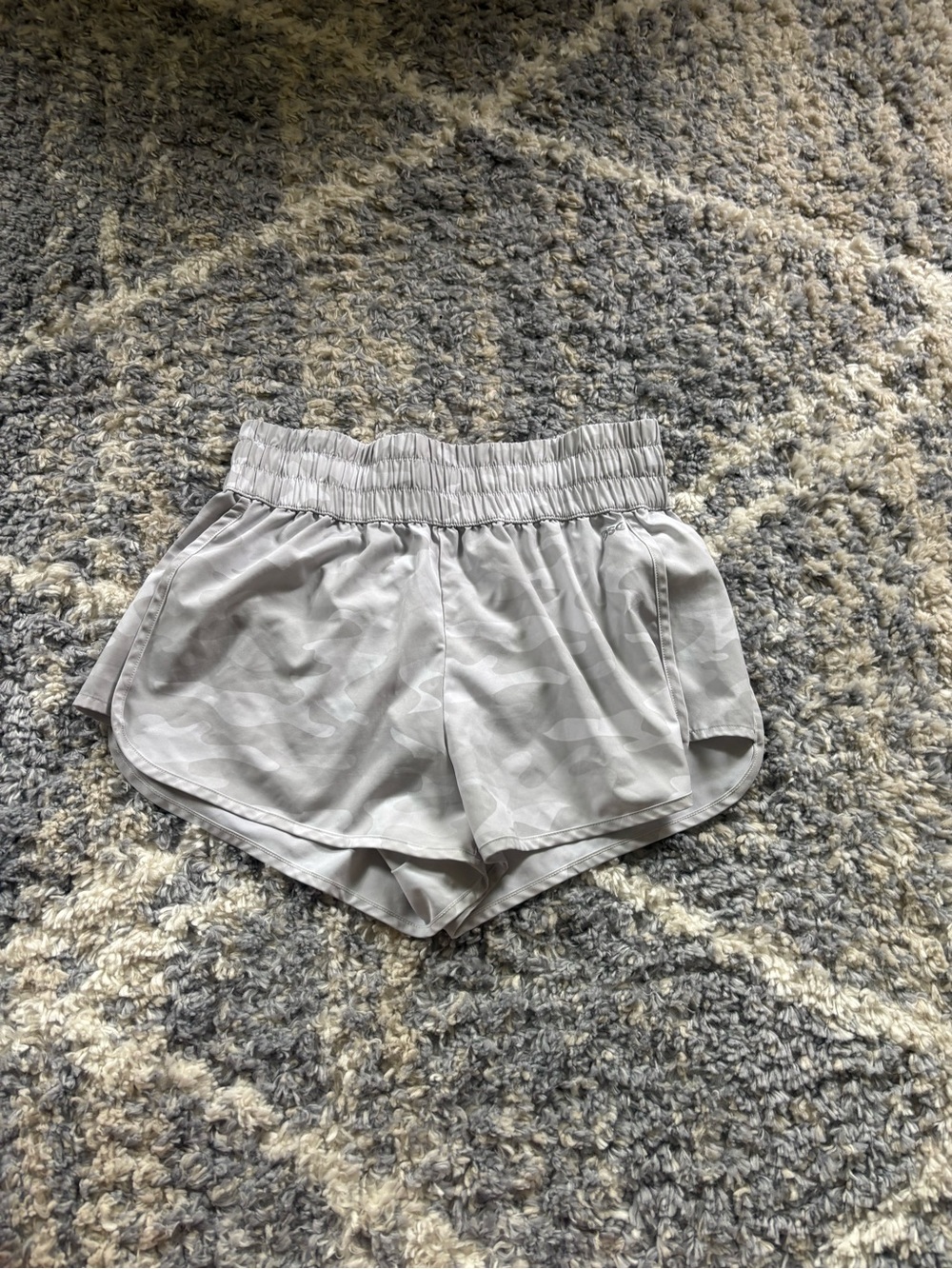 White/Light Gray Camo Women's Elastic Waist Running Shorts